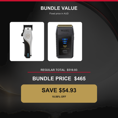 Wahl Vapor CE + Vanish Shaver Duo value graphic showing $54.93 AUD savings