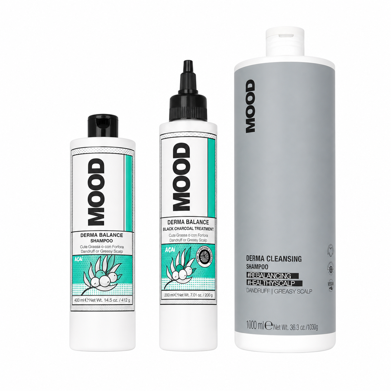 MOOD Derma Balance Scalp Care Trio complete bundle on white background