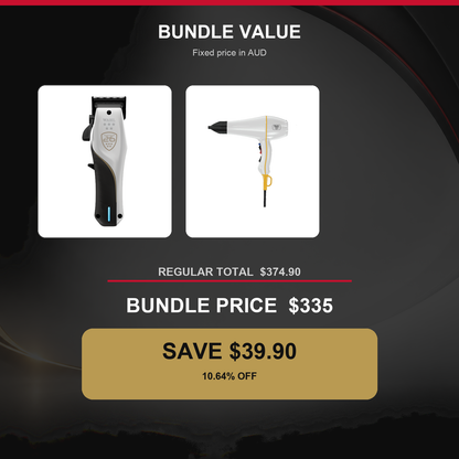 Wahl Vapor CE + Power Dry White Duo value graphic showing $39.90 AUD savings