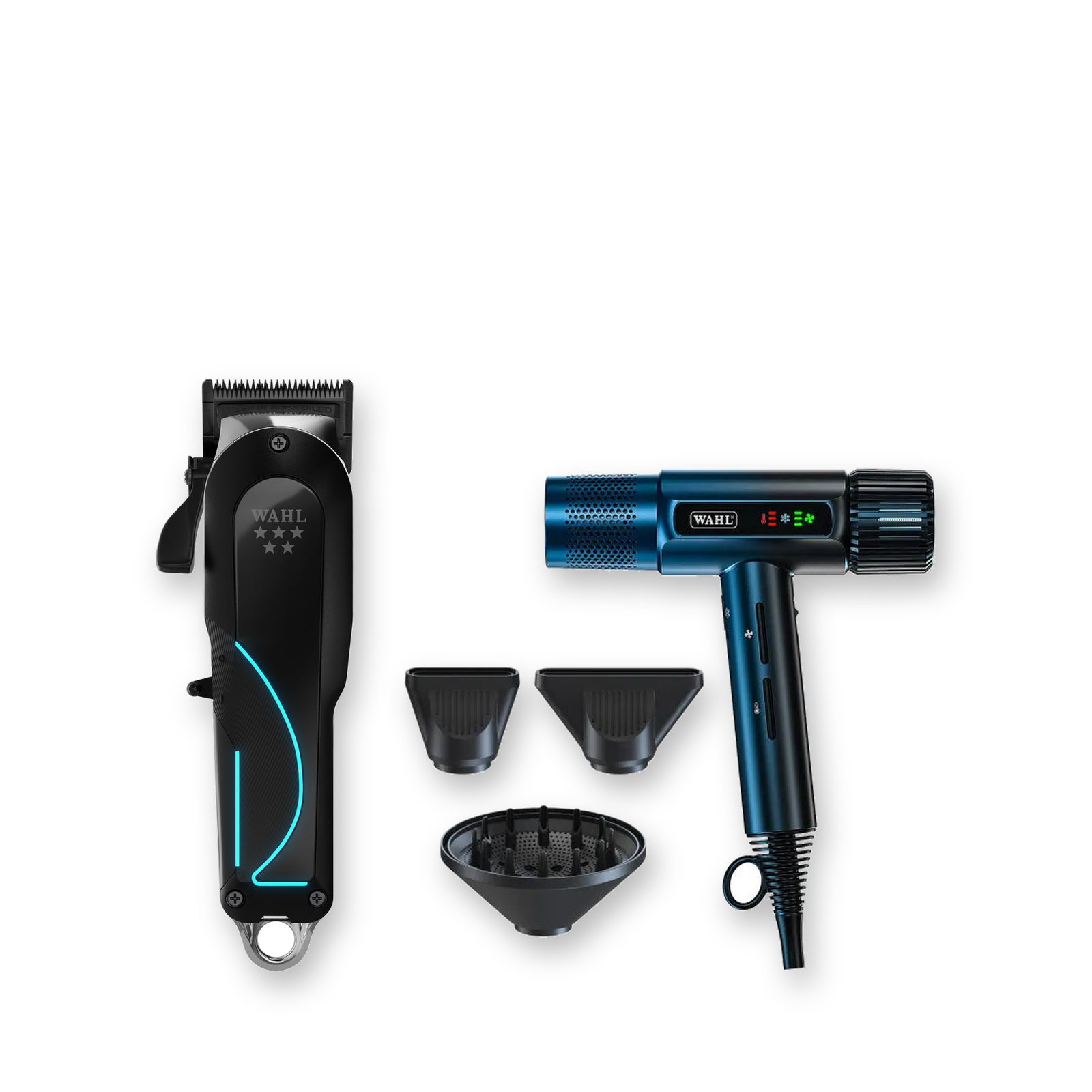Wahl Senior 2.0 + Vanquish Midnight Blue Dryer Duo exact products on a clean white background