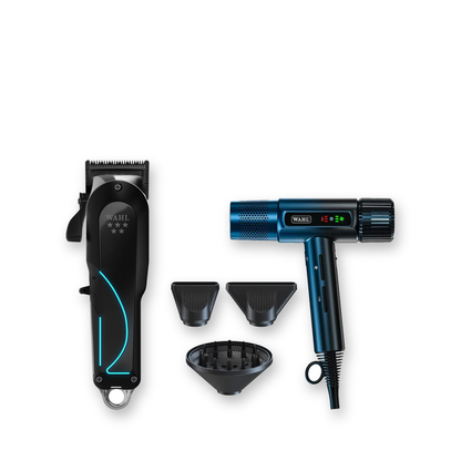 Wahl Senior 2.0 + Vanquish Midnight Blue Dryer Duo exact products on a clean white background
