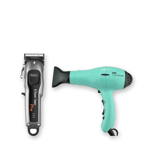 Wahl Super Taper Pro + Supadryer Green Duo exact products on a clean white background