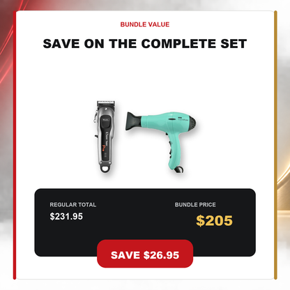 Wahl Super Taper Pro + Supadryer Green Duo value graphic showing $26.95 AUD savings