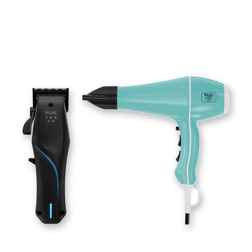 Wahl Vapor Cordless + Power Dry Aqua Duo exact products on a clean white background