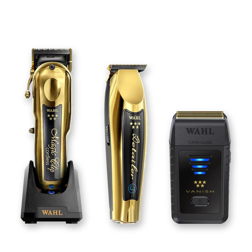 Wahl Gold Barber Trio – Clipper, Trimmer & Shaver exact products on a clean white background