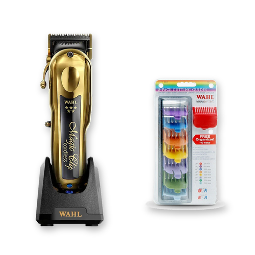 Wahl Gold Magic Clip + 8-Pack Cutting Guides exact products on a clean white background