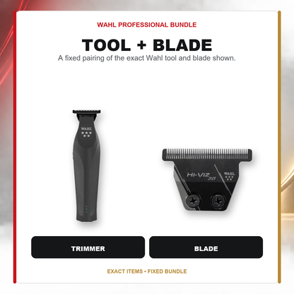 Wahl Hi-Viz Nightshade + Hi-Viz 2.0 Blade feature overview showing Wahl Hi-Viz Nightshade Trimmer and Wahl Hi-Viz 2.0 Replacement Blade