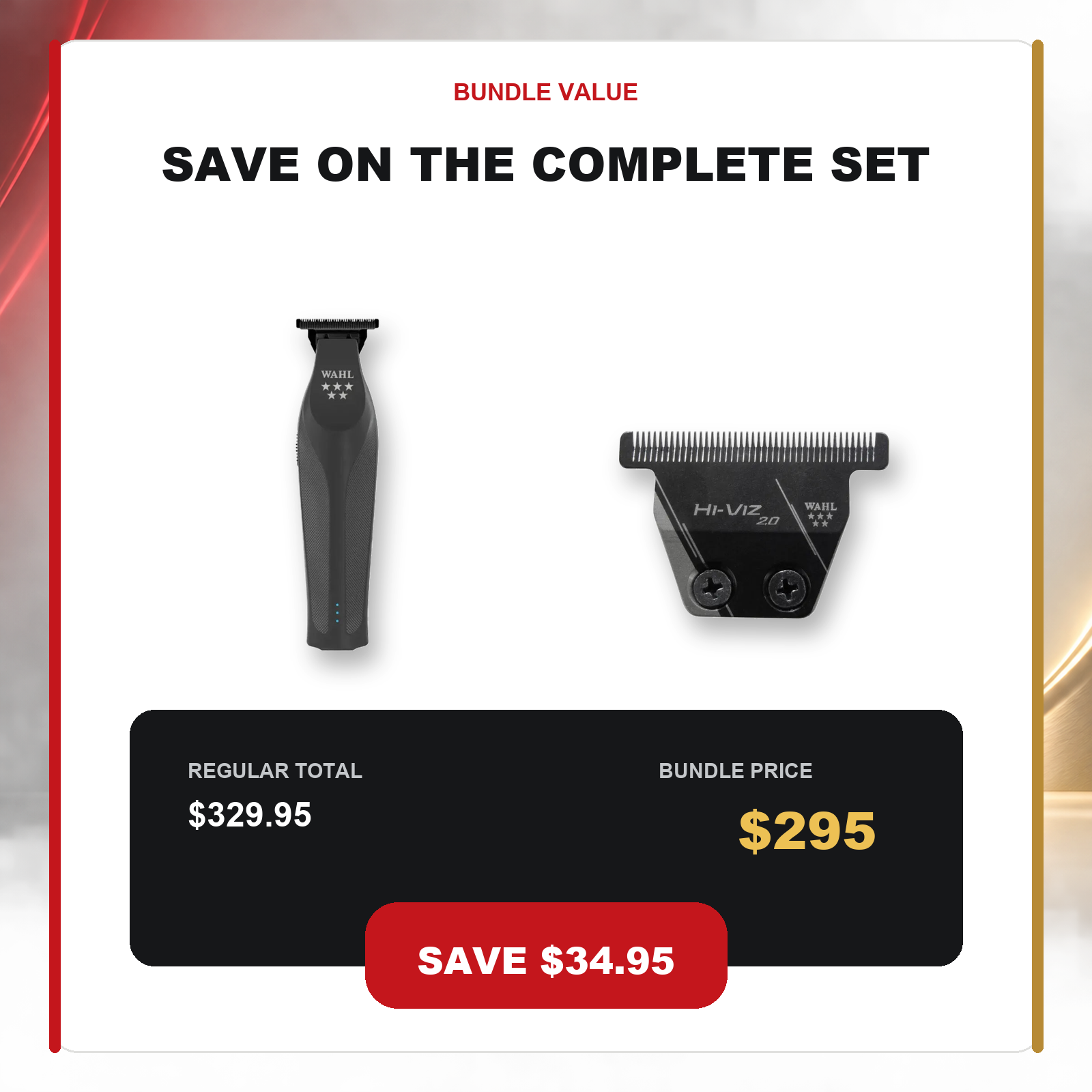 Wahl Hi-Viz Nightshade + Hi-Viz 2.0 Blade value graphic showing $34.95 AUD savings