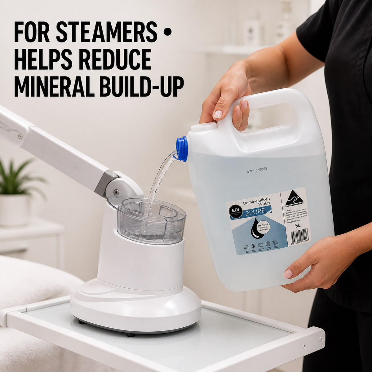 2Pure Demineralised Water 5L for facial steamers to help reduce mineral build-up