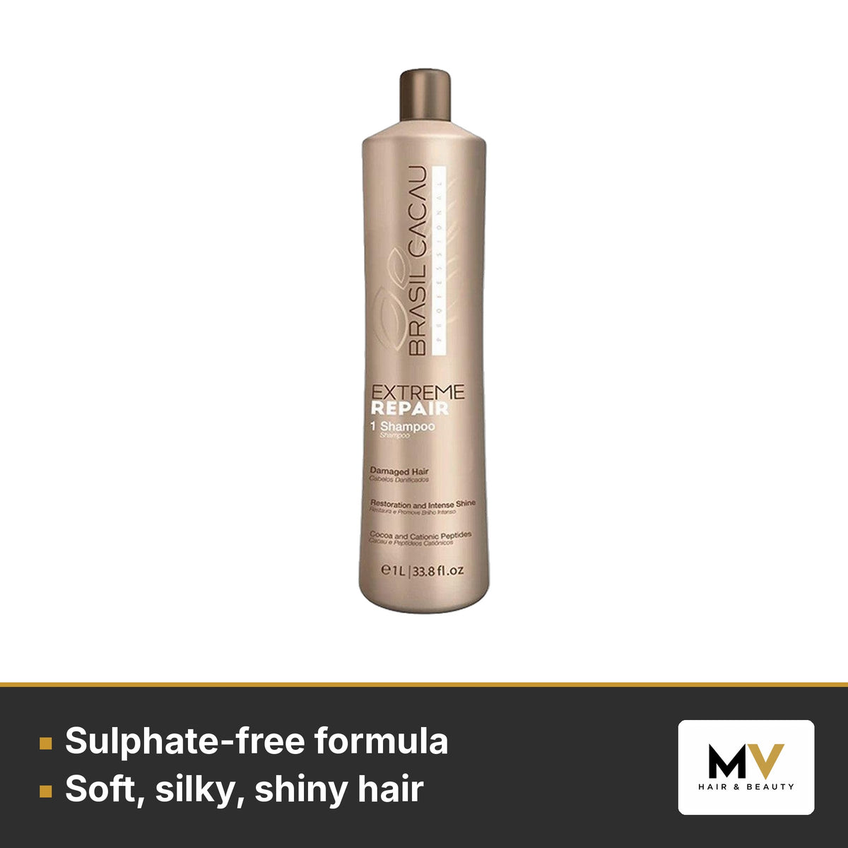 Brasil Cacau Extreme Repair Sulphate-Free Shampoo 1L, Extreme Repair Conditioner 1L & Deep Conditioning Mask – Step 3 1000ml Trio