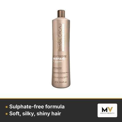 Brasil Cacau Extreme Repair Sulphate-Free Shampoo 1L, Extreme Repair Conditioner 1L & Deep Conditioning Mask – Step 3 1000ml Trio