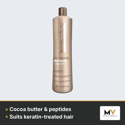 Brasil Cacau Extreme Repair Sulphate-Free Shampoo 1L, Extreme Repair Conditioner 1L & Deep Conditioning Mask – Step 3 1000ml Trio