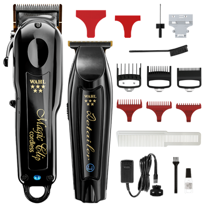 Wahl 5 Star Black Magic Clip and Black Detailer Li with guides and accessories, included in the kit