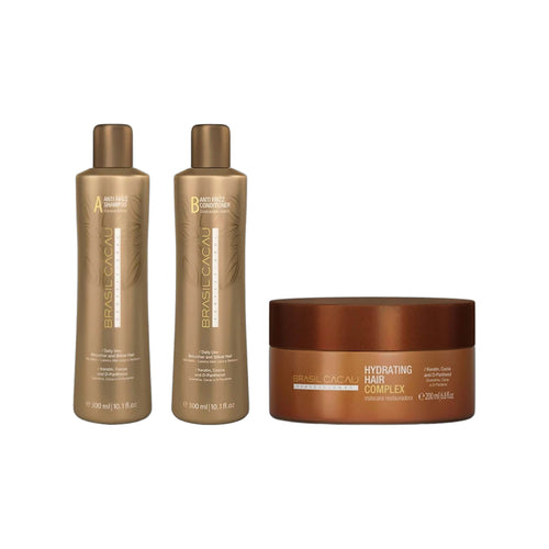 Brasil Cacau Anti Frizz Shampoo 300ml, Keratin Anti Frizz Conditioner 300ml & Hydrating Hair Complex 200ml Trio