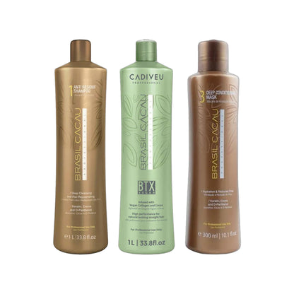 Brasil Cacau Anti-Residue Shampoo – Step 1 1000ml, BTX Vegan 1L & Deep Conditioning Mask – Step 3 1000ml Trio