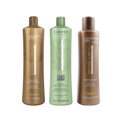 Brasil Cacau Anti-Residue Shampoo – Step 1 1000ml, BTX Vegan 1L & Deep Conditioning Mask – Step 3 1000ml Trio