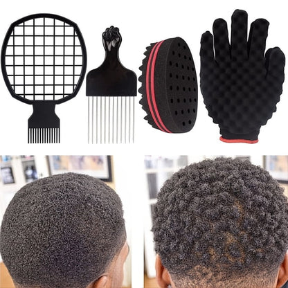 Wave Hair Brush Set – Hair Sponge, Twist Comb & Afro Pick