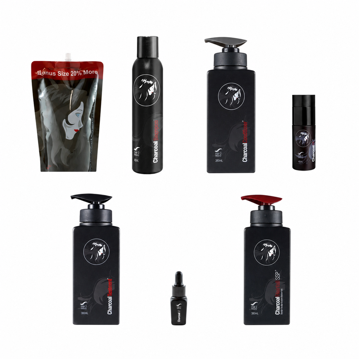 7-Piece Hair 2 Beauty Charcoal Care Pack – Full Bundle