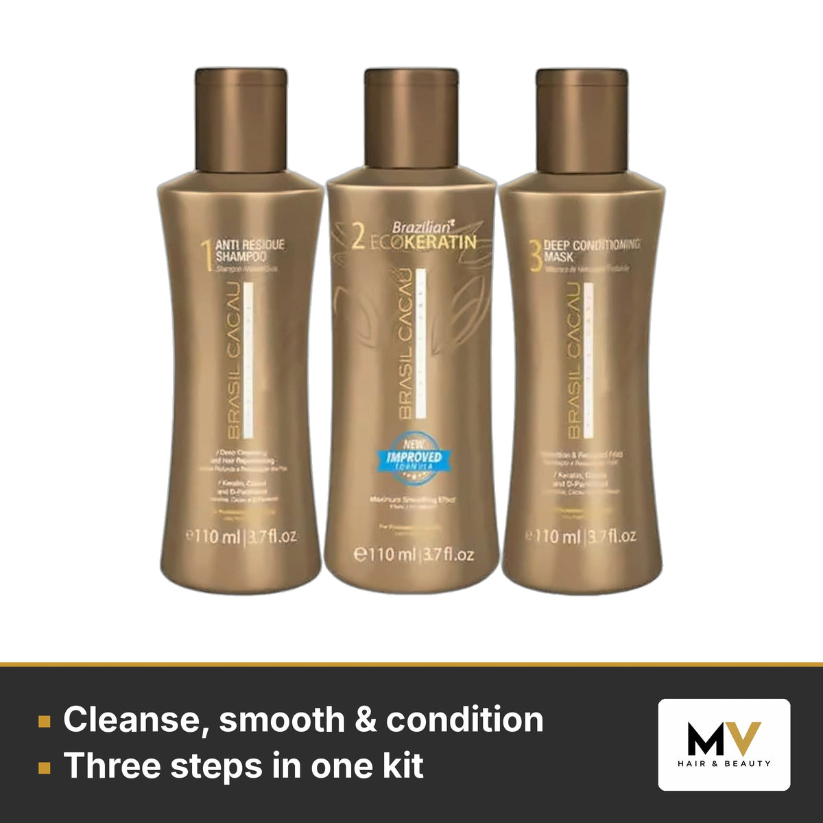 Brasil Cacau ECO Keratin Professional Kit 3 × 110ml, Extreme Repair Sulphate-Free Shampoo 1L & Extreme Repair Conditioner 1L Trio