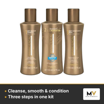 Brasil Cacau ECO Keratin Professional Kit 3 × 110ml, Extreme Repair Sulphate-Free Shampoo 1L & Extreme Repair Conditioner 1L Trio