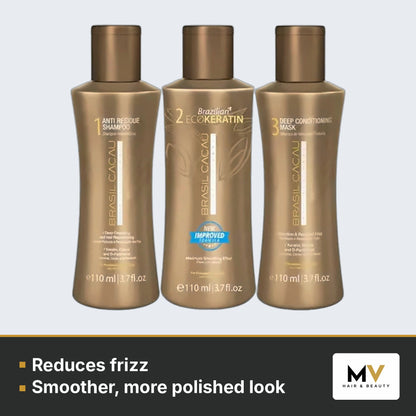 Brasil Cacau ECO Keratin Professional Kit 3 × 110ml, Extreme Repair Sulphate-Free Shampoo 1L & Extreme Repair Conditioner 1L Trio