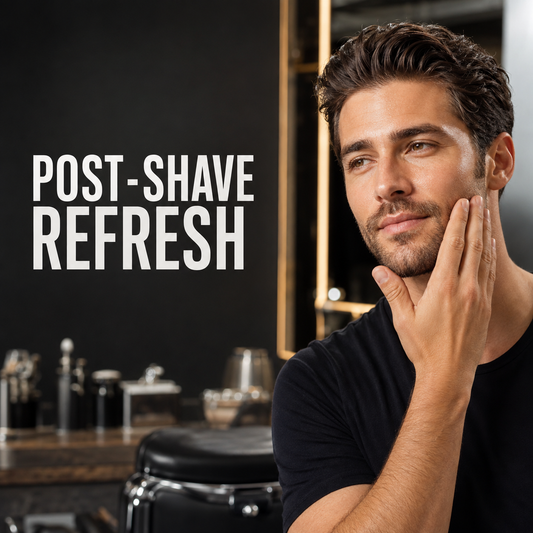 Post-shave refresh benefit graphic for the RedOne after-shave cologne collection