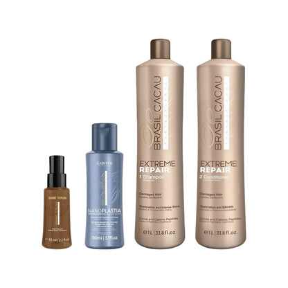 Brasil Cacau NanoPLASTIA 110ml Kit, Extreme Repair Sulphate-Free Shampoo 1L & Extreme Repair Conditioner 1L Trio