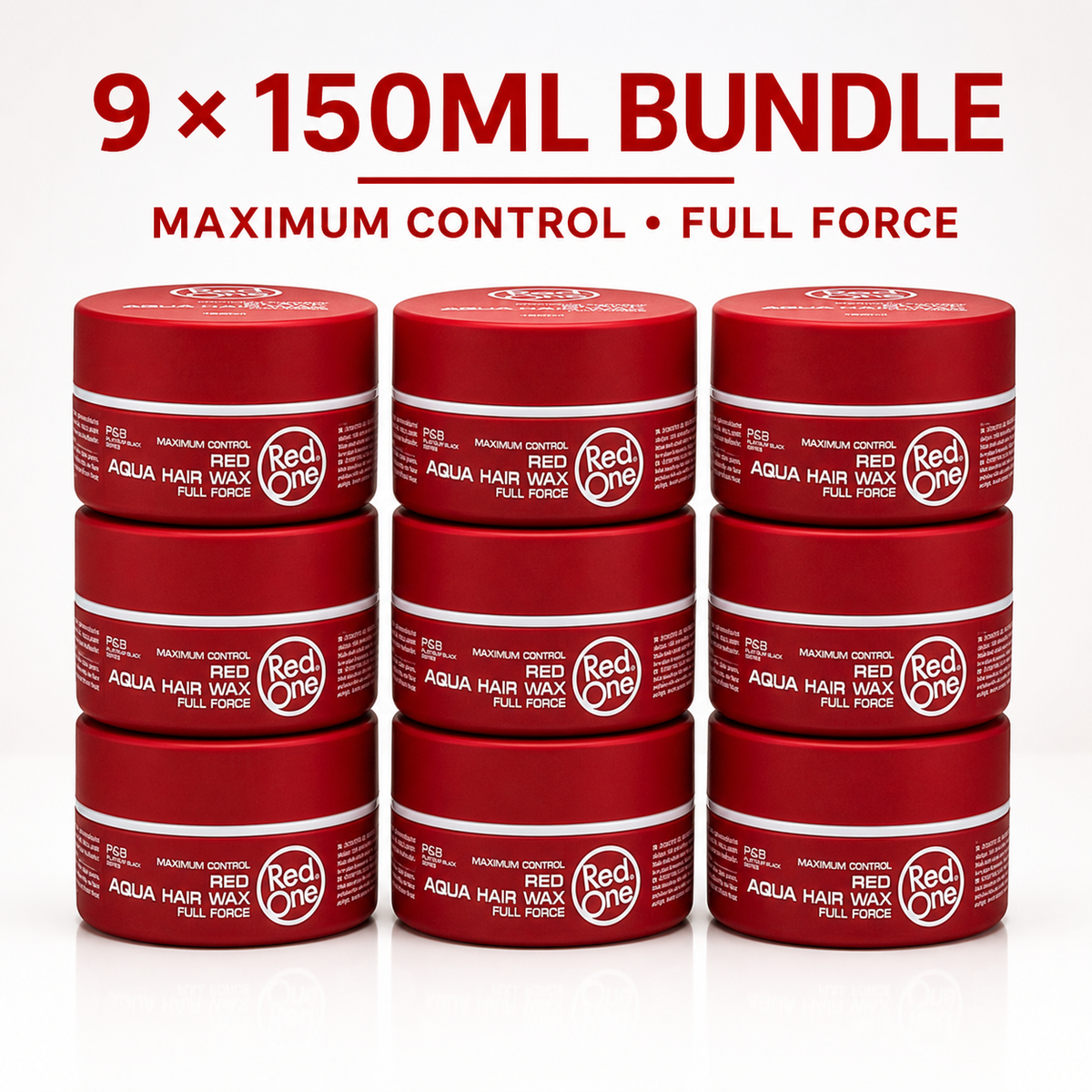 Nine RedOne Full Force Red Aqua Hair Wax 150ml tubs with Maximum Control and Full Force benefits
