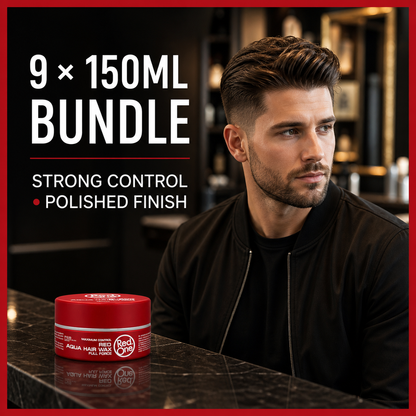 Styled hair result with RedOne Full Force Red 9 x 150ml bundle and Strong Control, Polished Finish benefits