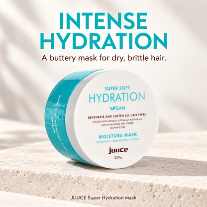 JUUCE Super Hydration Mask 250ml: INTENSE HYDRATION. A buttery mask for dry, brittle hair.