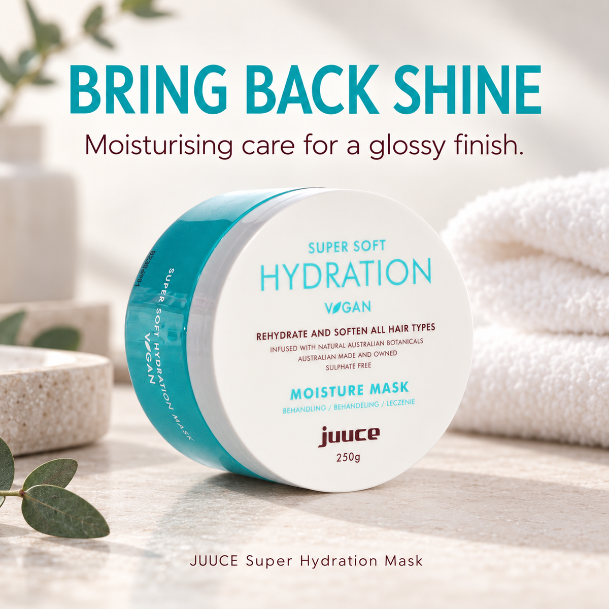 JUUCE Super Hydration Mask 250ml: BRING BACK SHINE. Moisturising care for a glossy finish.