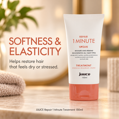 JUUCE Repair 1 Minute Treatment 150ml: SOFTNESS & ELASTICITY. Helps restore hair that feels dry or stressed.