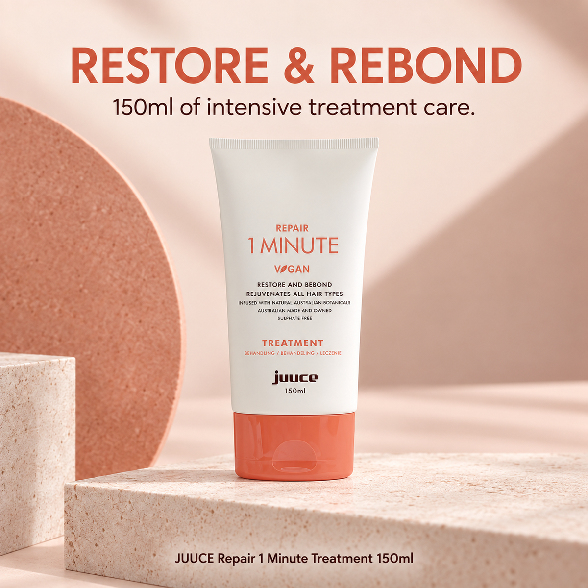 JUUCE Repair 1 Minute Treatment 150ml: RESTORE & REBOND. 150ml of intensive treatment care.