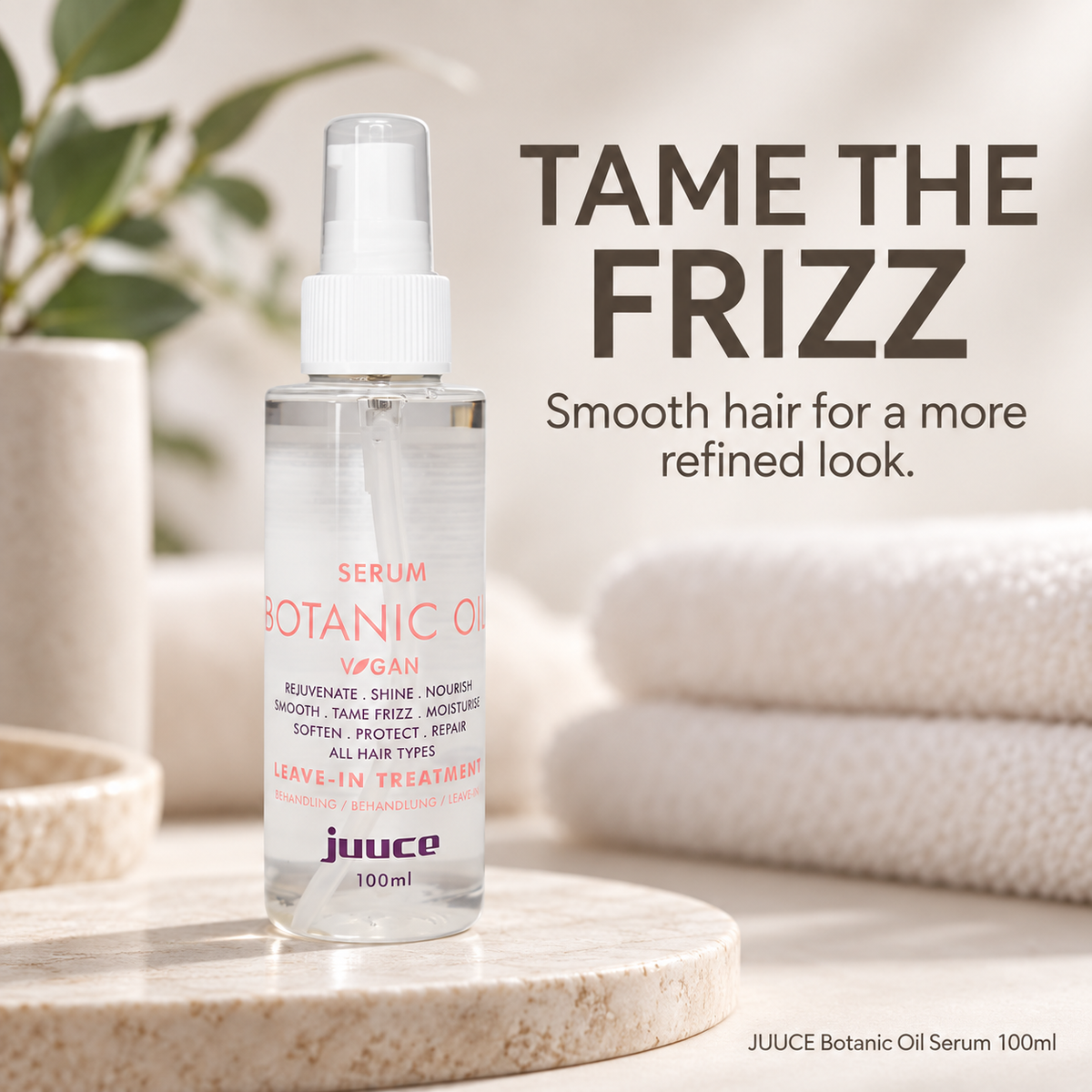 JUUCE Botanic Oil Serum 100ml: TAME THE FRIZZ. Smooth hair for a more refined look.