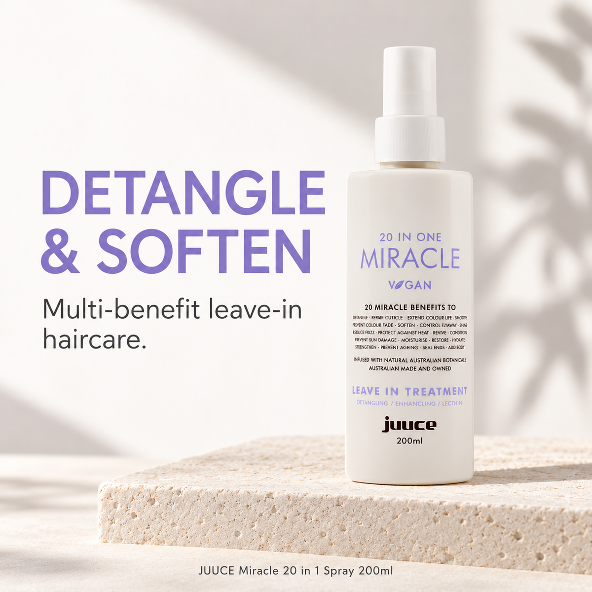 JUUCE Miracle 20 in 1 Spray 200ml: DETANGLE & SOFTEN. Multi-benefit leave-in haircare.