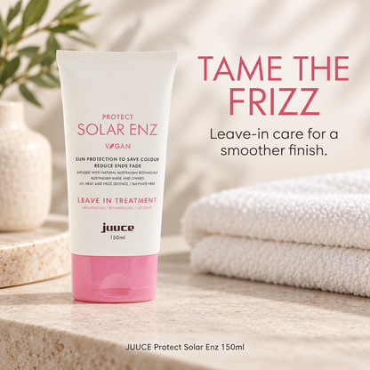 JUUCE Protect Solar Enz 150ml: TAME THE FRIZZ. Leave-in care for a smoother finish.