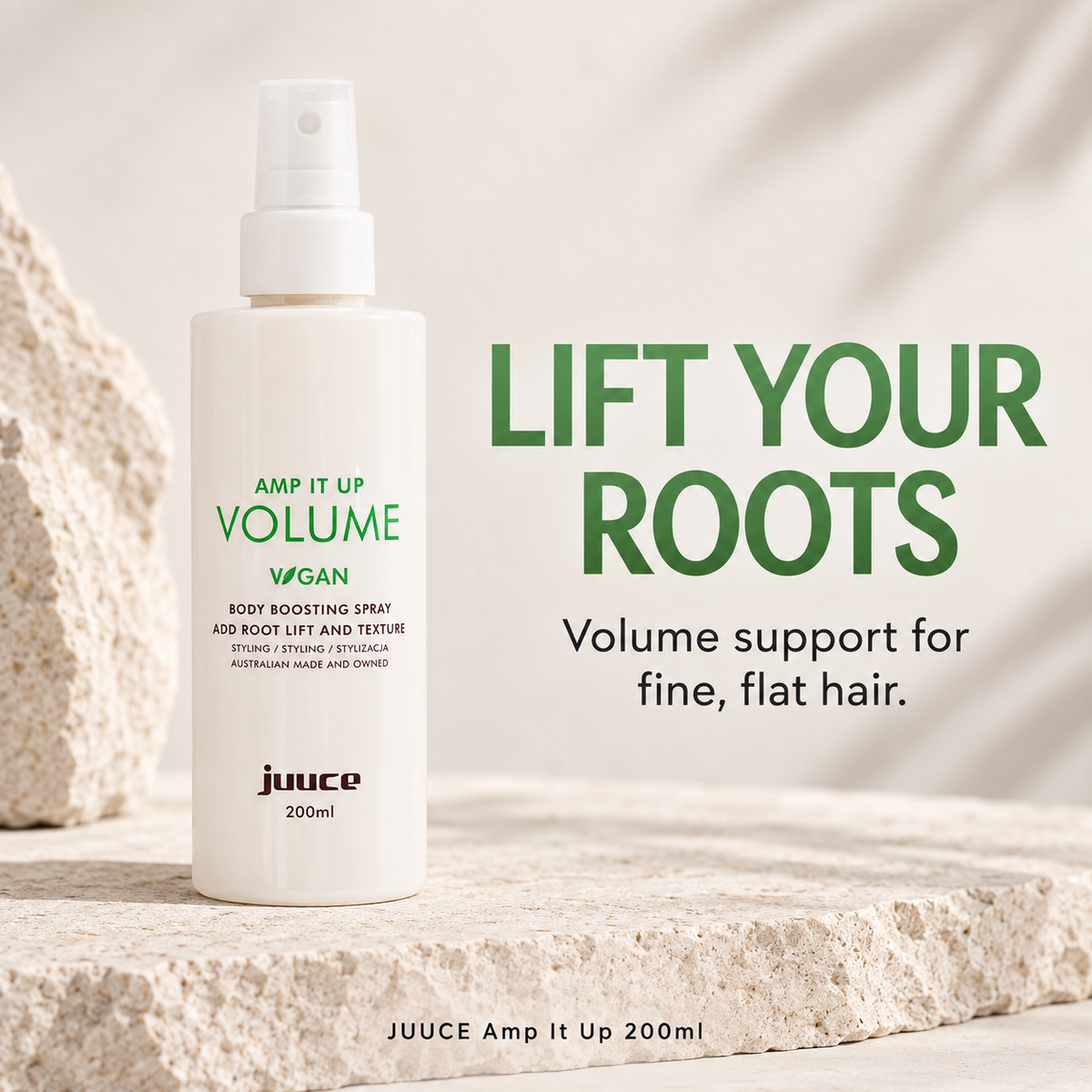 JUUCE Amp it Up 200ml: LIFT YOUR ROOTS. Volume support for fine, flat hair.