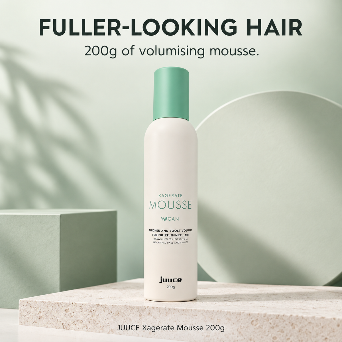 JUUCE Xagerate Mousse 200g: FULLER-LOOKING HAIR. 200g of volumising mousse.