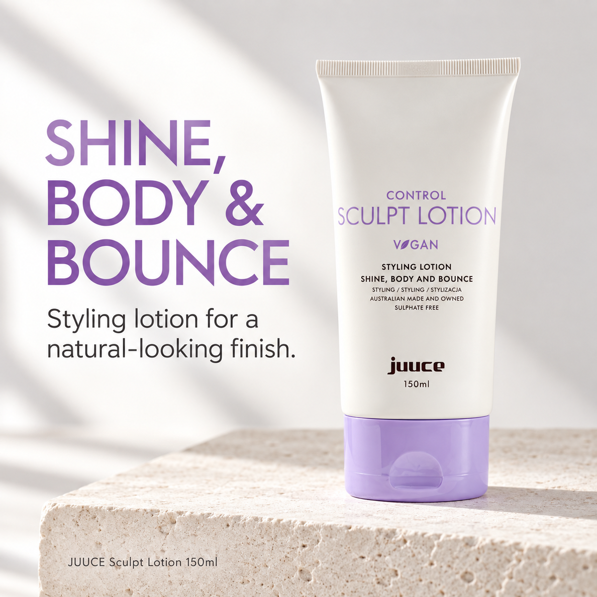 JUUCE Sculpt Lotion 150ml: SHINE, BODY & BOUNCE. Styling lotion for a natural-looking finish.