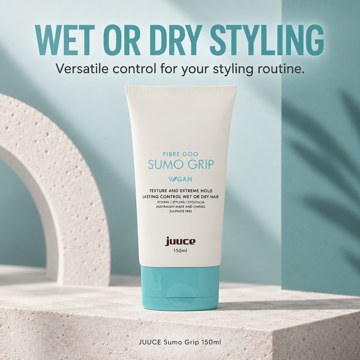 JUUCE Sumo Grip 150ml: WET OR DRY STYLING. Versatile control for your styling routine.