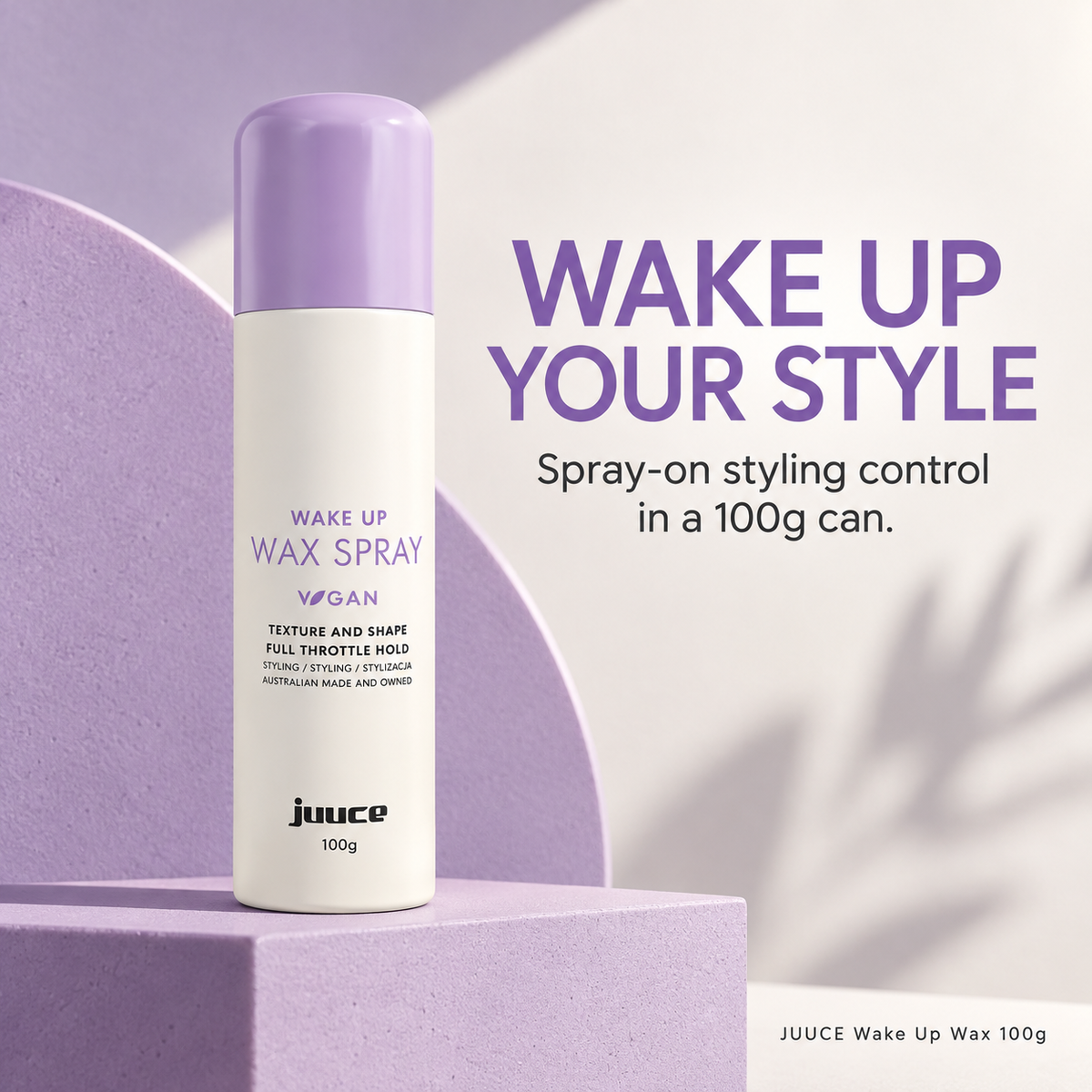 JUUCE Wake Up Wax 100g: WAKE UP YOUR STYLE. Spray-on styling control in a 100g can.