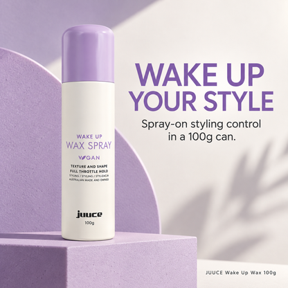 JUUCE Wake Up Wax 100g: WAKE UP YOUR STYLE. Spray-on styling control in a 100g can.