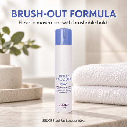 JUUCE Stuck Up Lacquer 100g: BRUSH-OUT FORMULA. Flexible movement with brushable hold.