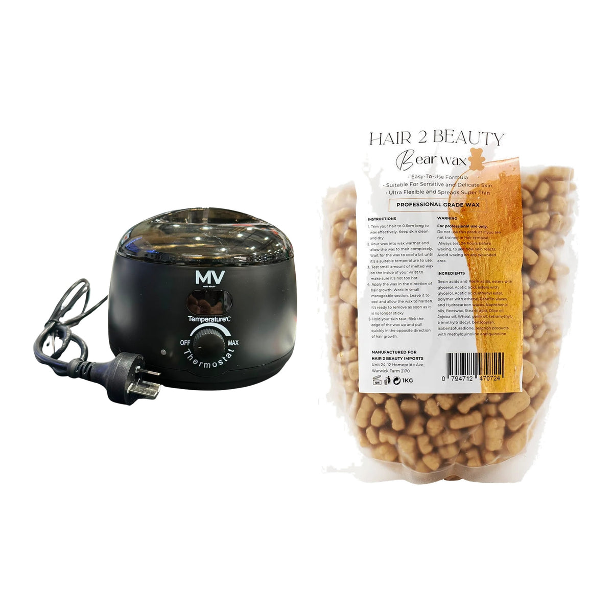 MV Wax Duo Bundle: Wax Heater + H2B Bear Wax 1kg Gold