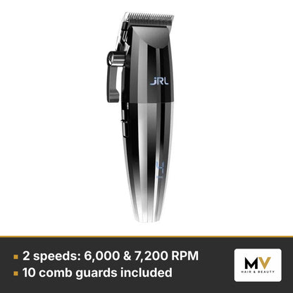 JRL 2020C Silver Clipper & 2020T Silver Trimmer Duo – 2 speeds: 6,000 & 7,200 RPM, 10 comb guards included