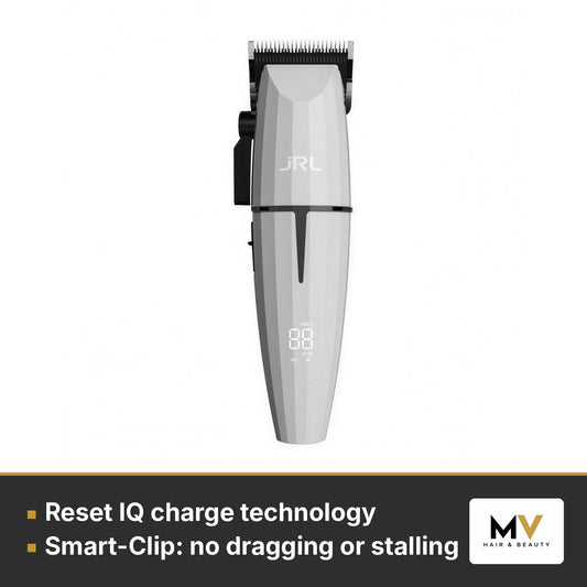 JRL Ghost White Onyx Clipper & Forte Pro Dryer Duo – Reset IQ charge technology, Smart-Clip: no dragging or stalling