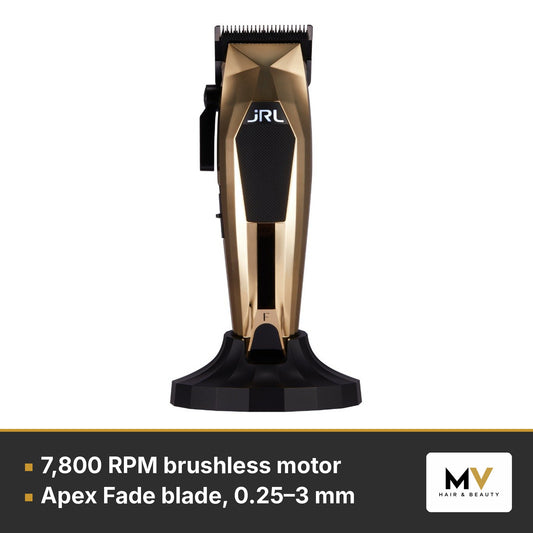 JRL 3000C Gold Clipper, 2020T Gold Trimmer & SF Pro Shaver Trio – 7,800 RPM brushless motor, Apex Fade blade, 0.25–3 mm