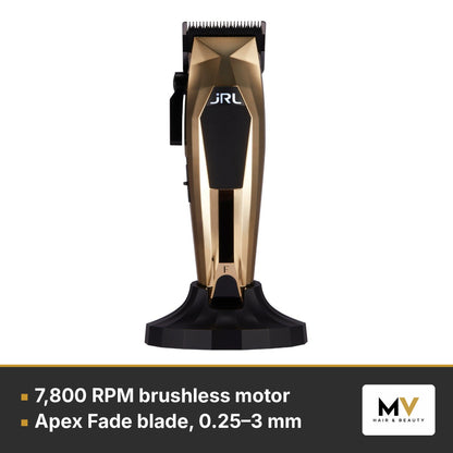 JRL 3000C Gold Clipper & Vortice.1 Dryer Duo – 7,800 RPM brushless motor, Apex Fade blade, 0.25–3 mm