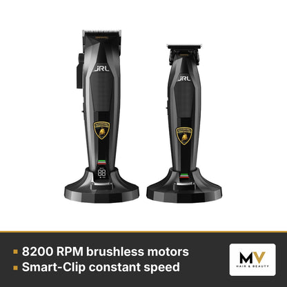 JRL x Lamborghini Black Clipper, Trimmer & Forte Pro Lite Dryer Trio – 8200 RPM brushless motors, Smart-Clip constant speed