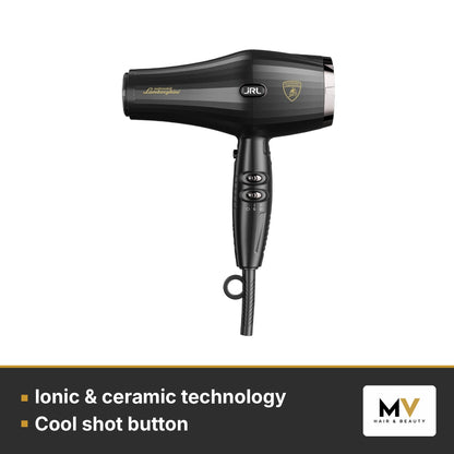 JRL x Lamborghini Black Clipper, Trimmer & Forte Pro Lite Dryer Trio – Ionic & ceramic technology, Cool shot button